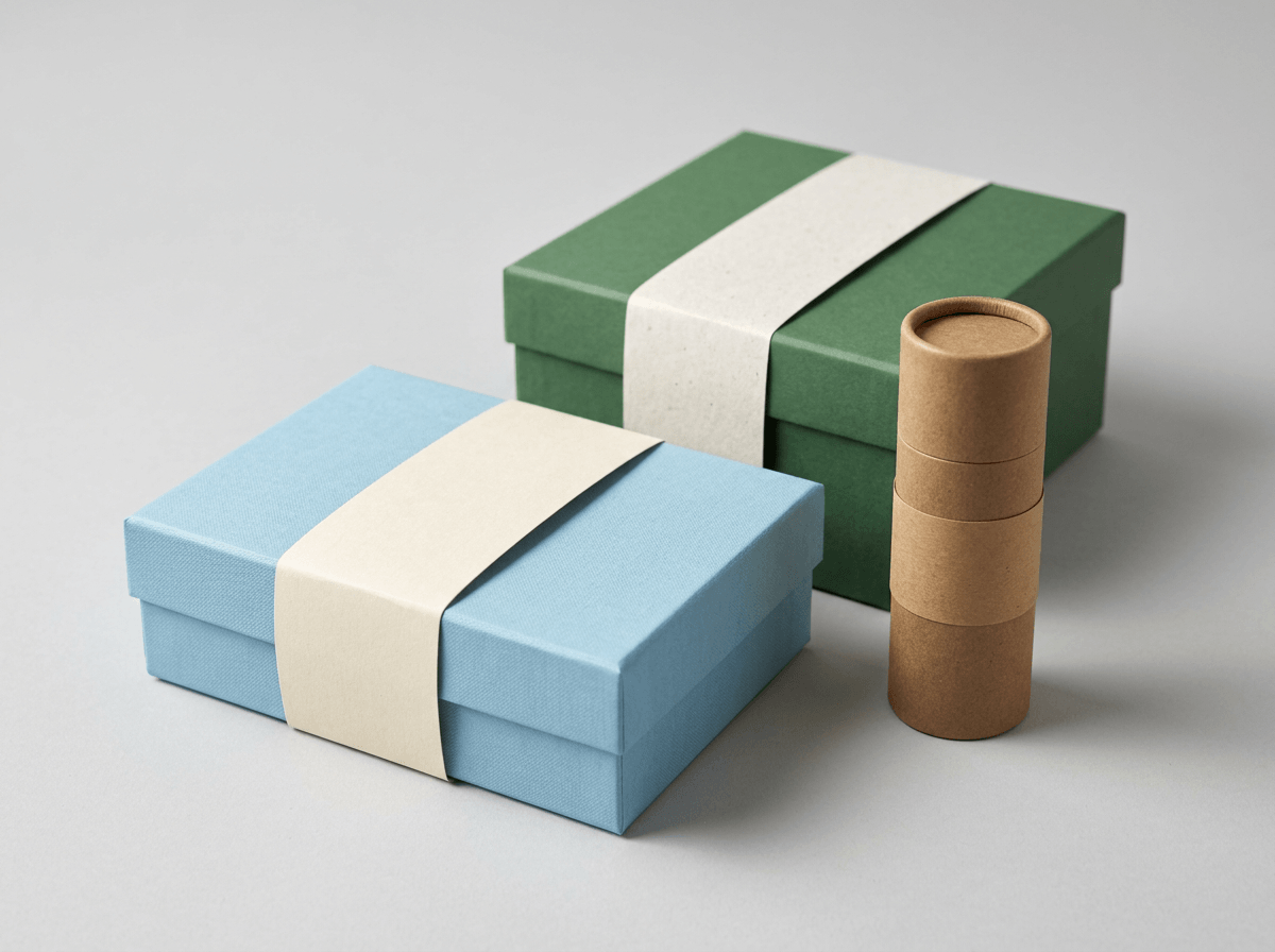 Printed paper belly band wraps around gift boxes and products