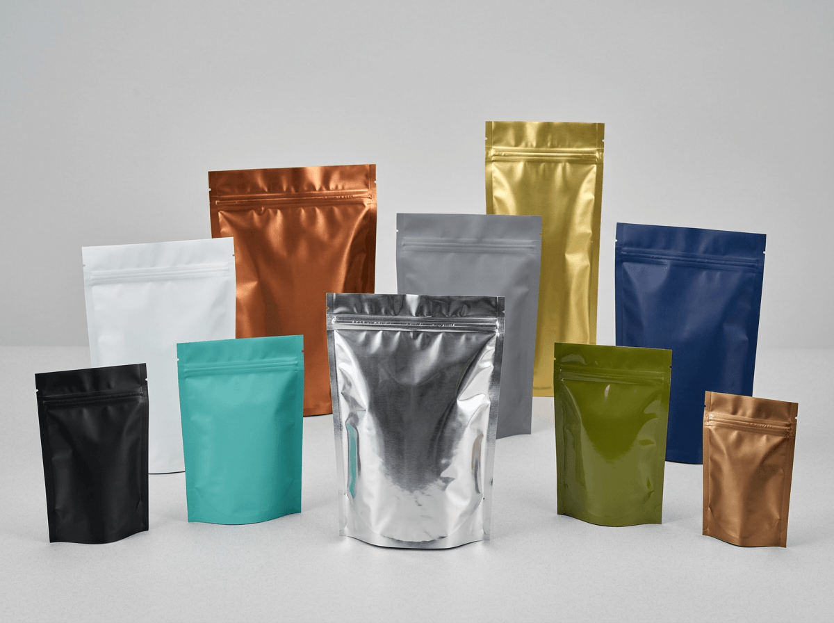Stand up pouch bags with zippers in various sizes
